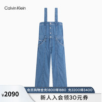 Calvin Klein Jeans24春夏女舒适含亚麻排扣门襟阔腿牛仔背带裤J223393 1A4-牛仔浅蓝 XS