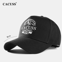 CACUSS棒球帽男士夏季纯棉鸭舌帽刺绣重工高顶遮阳帽黑中 黑色中号