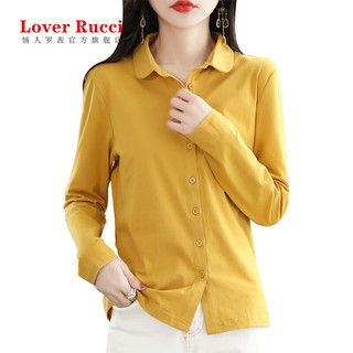 LOVER RUCCI绿色纯棉Polo领正肩衬衫女秋开衫打底衫长袖上衣宽松显瘦纯色外套 祖母绿 M