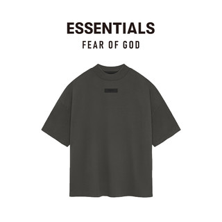 FEAR OF GOD ESSENTIALS橡胶标棉质短袖T恤美式高街时尚潮牌宽松舒适透气简约短袖 深麦灰 Dark Heather Oatmeal S