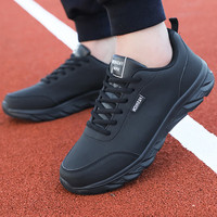 美思鸟（MEISINIAO）运动鞋男秋季跑步男鞋轻便防水皮面鞋子男户外工作软底旅游鞋 全黑 40