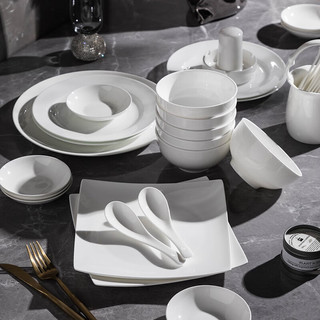 尚行知是 碗套装新中式纯白高档陶瓷碗碟餐具整套碗盘碗筷58件套乔迁送礼 纯白58头