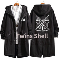 Twins Shell刀剑神域衣服秋冬季中长款风衣SAO连帽外套COS桐人动漫周边 春秋薄款+纯棉【黑】刀剑 L-170cm