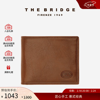 THE BRIDGE/桥牌 手工牛皮男士真皮钱包短款精致高档卡包卡片夹男 棕色