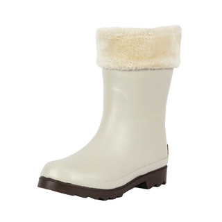 非常行（Jolly Walk）秋冬时尚加绒中筒雨靴女士外穿保暖套鞋JW365 米色 37 