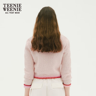 Teenie Weenie小熊女装2024春装小香风短款针织开衫设计感外套 浅粉色 160/S