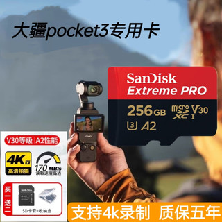 SanDisk 闪迪 256g内存卡tf卡大疆pocket3口袋云台action4山狗12运动相机存储卡 pocket3卡-送读卡器