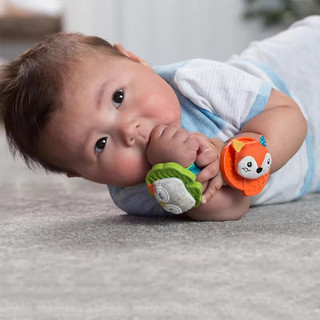 婴蒂诺（infantino）婴儿玩具0-1岁新生儿手腕可穿戴式摇铃可爱狐狸猫头鹰2只装腕带玩具 混合色 幼儿穿戴摇铃两只