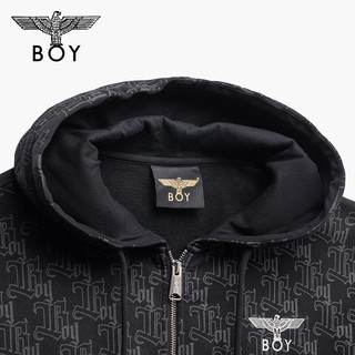 BOY LONDON24春夏男女同款外套满印字母烫银老鹰潮酷连帽开衫卫衣N06001 黑色 M