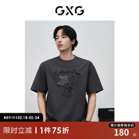 GXG 男装 花卉刺绣短袖t恤男士时尚休闲短袖24春 灰色 175/L