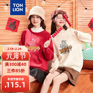 唐狮 TONLION女圆领前胸图案机绣毛线衫dt 中国红 L