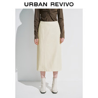 URBAN REVIVO UR2024春季女装休闲简约百搭皮质后拉链开叉半裙UWH540004 象牙白 XXS