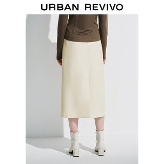 URBAN REVIVO UR2024春季女装休闲简约百搭皮质后拉链开叉半裙UWH540004 象牙白 XXS