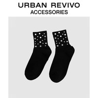 URBAN REVIVO2024春季女士潮酷钮钉中袜一双装UAWA40107 黑色 F