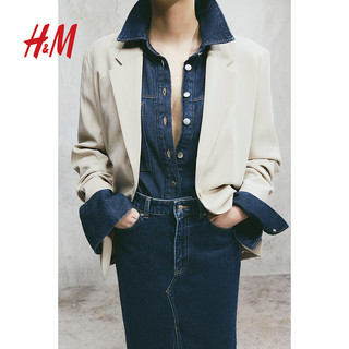 H&M2024春季女士大廓形休闲西装1217451 浅米色 160/88A