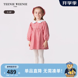 Teenie Weenie Kids小熊童装24春季女宝宝小翻领格纹连衣裙 红色 80cm