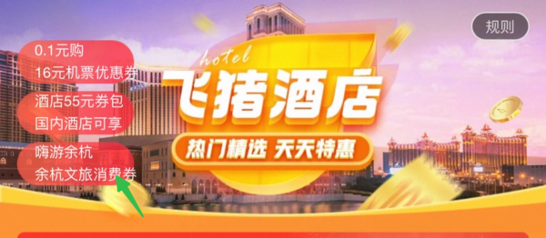 飞猪杭州余杭消费券又有了酒店门票可减最高300元