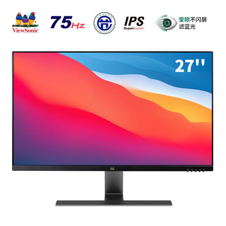 ViewSonic 优派 27英寸75Hz微边IPS显示器 滤蓝光不闪屏1080p HDMI用办公电脑节能显示屏 可壁挂VX2771-H