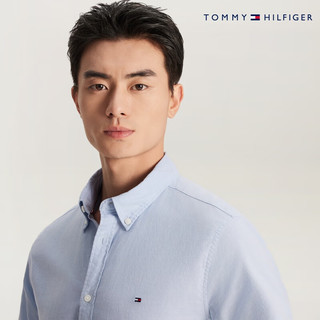 TOMMY HILFIGER 24春季男装休闲净色小绣标尖角扣修身版短袖衬衫35328 浅蓝色C14 XS （：100-120斤）