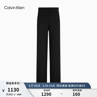 Calvin Klein Jeans24春夏女士通勤简约刺绣黑色阔腿休闲长裤ZW02512 BEH-太空黑 XS