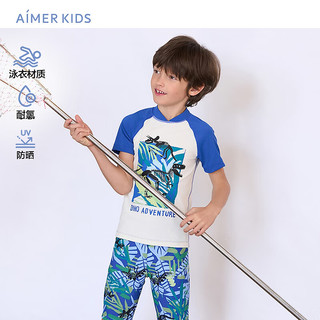 Aimer kids爱慕儿童泳衣男孩恐龙探险男孩防晒UPF40+短袖印花泳衣AK267E801 米底恐龙局印 100