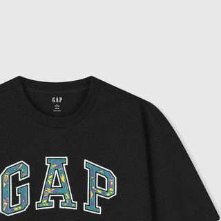 Gap男女装春季2024LOGO设计感字母经典圆领纯棉短袖T恤885842 黑色 165/84A(XS)亚洲尺码