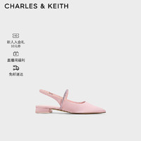 CHARLES&KEITH24春法式亮钻一字带平底尖头凉鞋CK1-70900487 Light Pink浅粉色 35