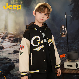Jeep童装男童棒球服外套秋冬款2023儿童冬装加厚女童棉服夹克潮 黑色 120cm