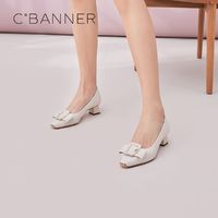 百亿补贴：C.BANNER 千百度 女鞋尖头方扣粗跟单鞋时尚百搭气质女鞋