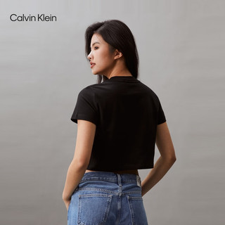 Calvin Klein Jeans24春夏女士休闲通勤字母印花纯棉短款短袖T恤J224288 BEH-太空黑 M