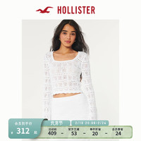 HOLLISTER24春夏辣妹长袖钩镂空方领修身针织衫女 356511-1 白色 XS (160/84A)