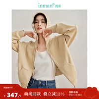 茵曼（INMAN）连帽拉链开衫卫衣2024春女装落肩宽松短外套 卡其色 L