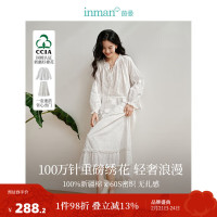 茵曼（INMAN）100%新疆棉法式重工立体绣花衬衫2024春女装绑带宽松显瘦上衣 米白色 M