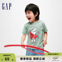 Gap男幼童2024春季纯棉印花图案圆领短袖T恤儿童装上衣430235 浅绿色 100cm(2-3岁)尺码偏小选大一码