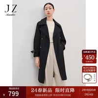 玖姿·安娜蔻清爽简约英伦风落肩收腰经典风衣外套2024春季 素黑 XL