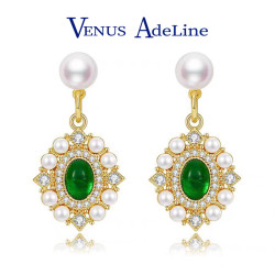 venusadeline淡水珍珠耳环女银针绿色耳饰