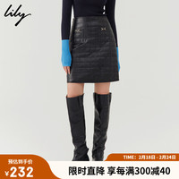 丽丽 LILY2022冬女装时尚气质通勤甜酷柔软PU皮质短裙 510黑 L