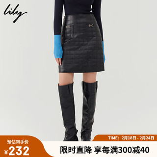 LILY2022冬女装时尚气质通勤甜酷柔软PU皮质短裙 510黑 L