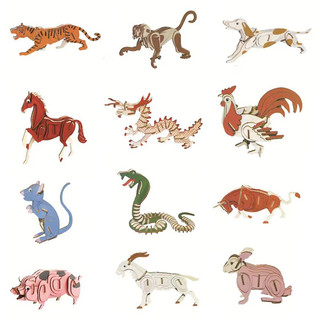 齐峰3d立体拼图儿童成人木质积木恐龙十二生肖积木质动物玩具惊喜 龙