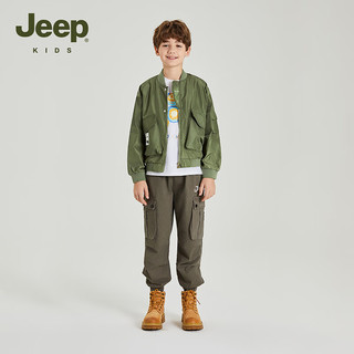 Jeep吉普童装儿童外套2024春秋夹克美式飞行员上衣男童休闲春装 军绿 150cm