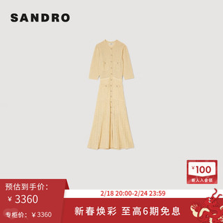 SANDRO2024早春女装法式金色收腰针织连衣裙长裙SFPRO03738 207/金色 36