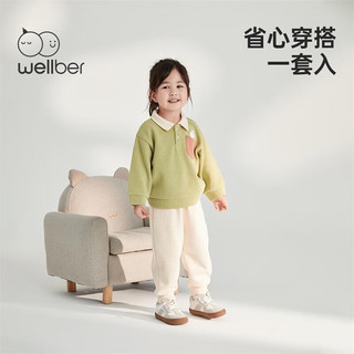 威尔贝鲁（WELLBER）儿童套头套装男女童卫衣长裤子宝宝洋气衣服条纹两件套 绿色款 上衣110/56裤子110/53