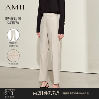 AMII2024春极简通勤百搭纯色直筒微弹梭织烟管裤休闲长裤女 卡其 155/64A/S