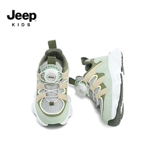 Jeep吉普童鞋女童2024春秋季老爹鞋子男童儿童旋钮扣男宝宝运动鞋 绿色 30码 鞋内长约18.7cm