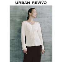 URBAN REVIVO UR2024春季女装时尚肌理褶皱露背长袖罩衫衬衫UWG240053 米白 XS