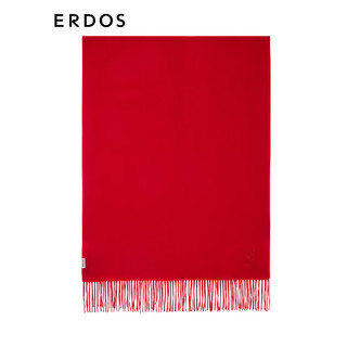 ERDOS 围巾纯色流苏长方形户外休闲简约羊绒单层水纹刺绣女披肩 中国红 180cmX70cm