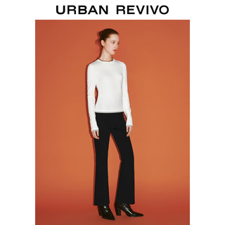 URBAN REVIVO UR2024春季女装简约基础百搭拼接撞色修身长袖T恤UWG440027 本白 S