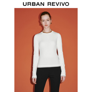 URBAN REVIVO UR2024春季女装简约基础百搭拼接撞色修身长袖T恤UWG440027 本白 S