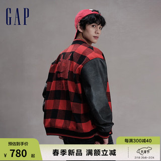 GapX 8ON8联名 龙年男装春季2024新年羊毛针织夹克836127 红黑方格 175/96A(L)亚洲尺码