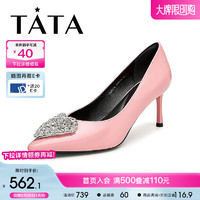 他她（TATA）2024春时尚尖头细高跟女单鞋7DDV5AQ4 粉色 35